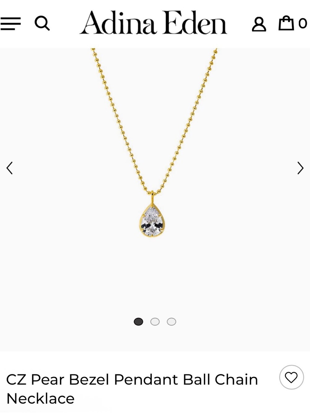 Adina Eden Gold Teardrop CZ Bezel Pendant Necklace